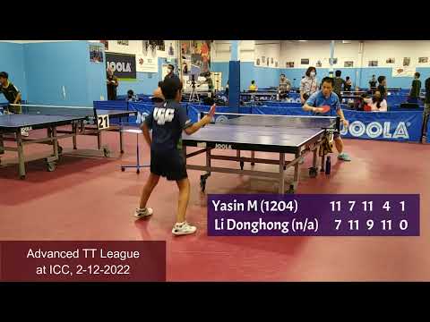 Handson (2136) Li's Dad vs Yasin Musthafa (1204) at ICC TT League on 2-12-2022