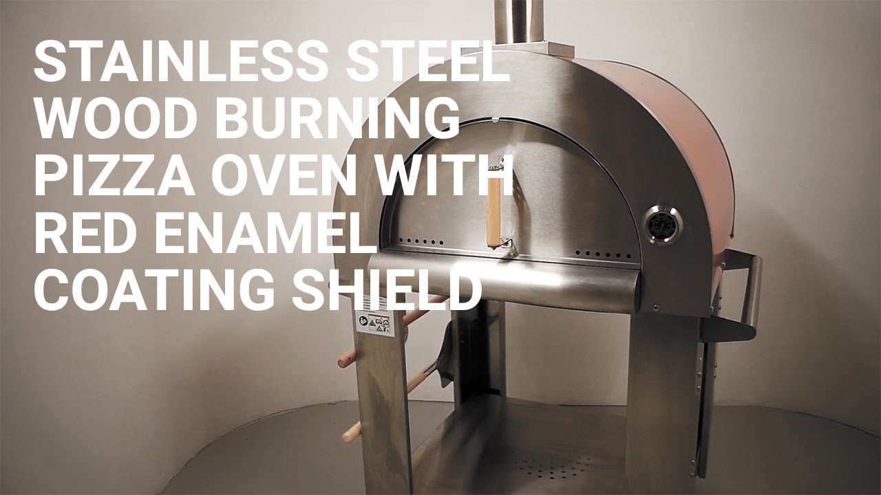 Video thumbnail for 32″ Wood Fired Pizza Oven Stainless Steel with Red Enamel Coating Shield