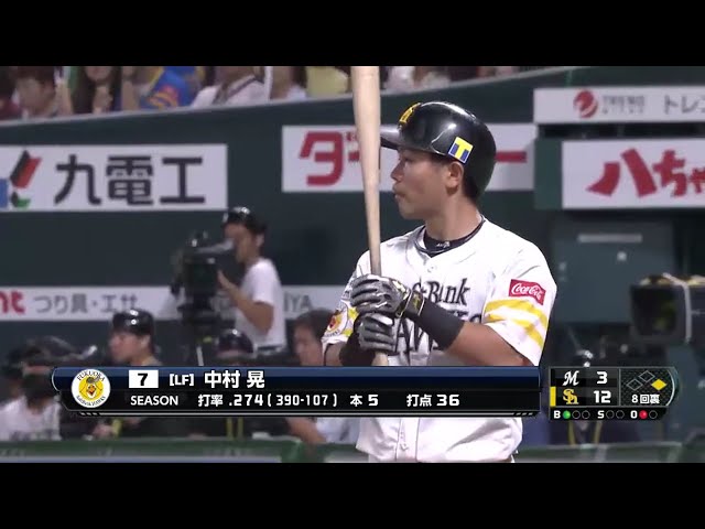 【8回裏】俺も打つ!! ホークス・中村晃もライトへホームラン!! 2016/8/27 H-M