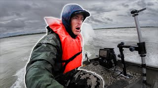 STORM TRIES TO SINK MY JON BOAT! Catfish Jug Catch & Cook