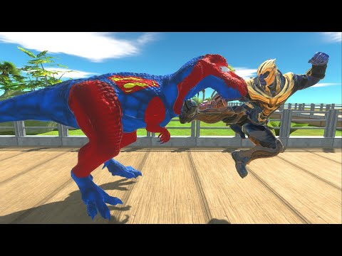 SUPER-MAN T-REX VS THANOS OASIS DEATH RUN - Animal Revolt Battle Simulator