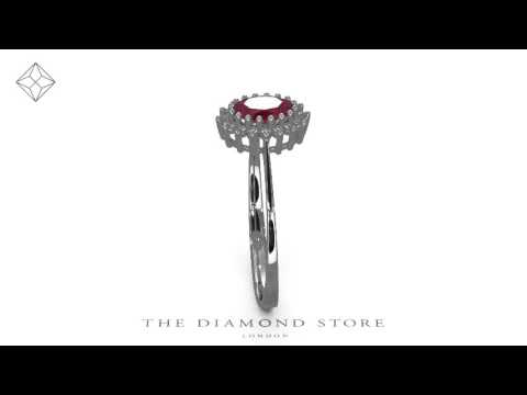 FET20-TY - Ruby 6 x 4mm And Diamond 18K White Gold Ring