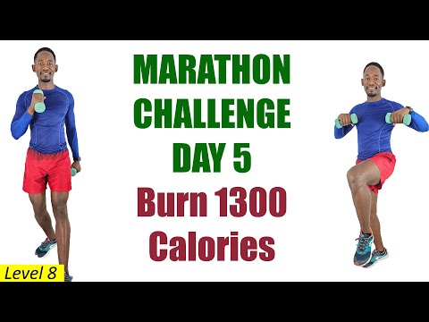 MARATHON CHALLENGE DAY 5 Running In Place with Dumbbells 1300 Calories