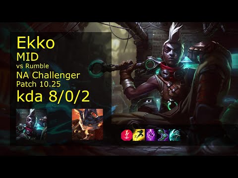 Ekko vs Rumble Mid - NA Challenger 8/0/2 Patch 10.25 Gameplay