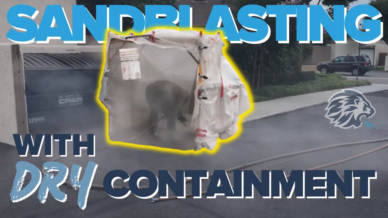 Sandblasting service for red curb paint with dry containment