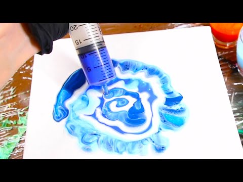 Acrylic pour painting with a large syringe - acrylic pouring injection technique - fluidcomet