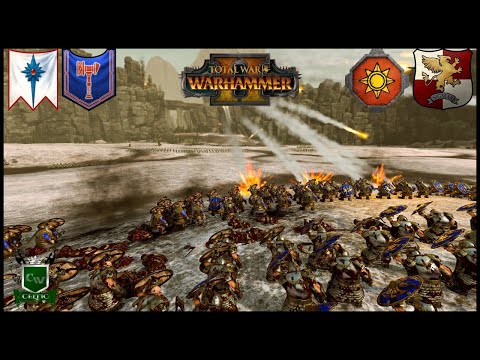 UNDER A HAIL OF ARTILLERY FIRE! 2v2 Warhammer II Battle