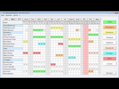 An-/Abwesenheits- und Urlaubsplaner (ohne Excel)