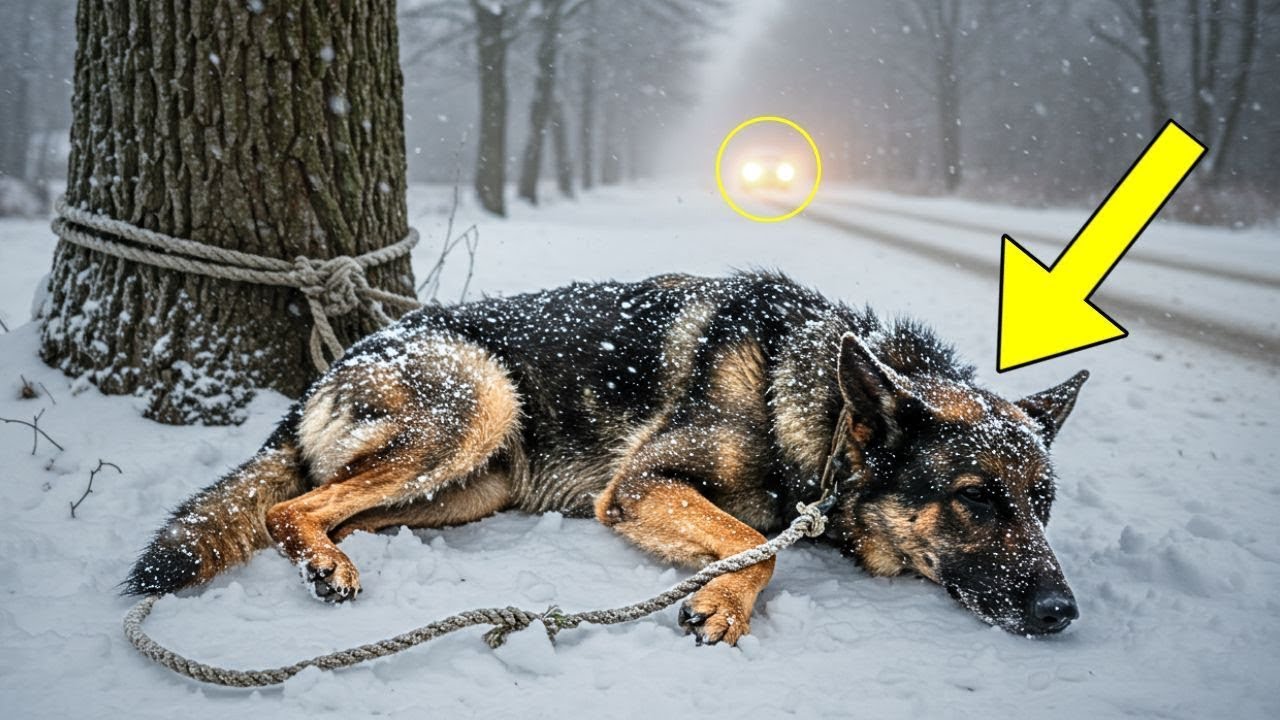 Una mujer encontró un pastor alemán congelado, atado a un árbol y luego hizo algo impactante