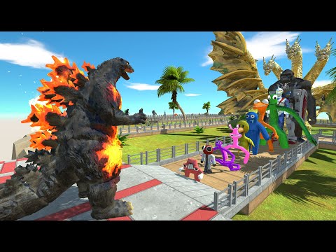 Godzilla Burning vs Rainbow Friends OASIS DEATH RUN - Animal Revolt Battle Simulator