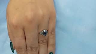 Art Deco Salt and Pepper Diamond Ring 14k White Gold Ring Hexagon Ring, Moss Agate Trillion Cut Ring