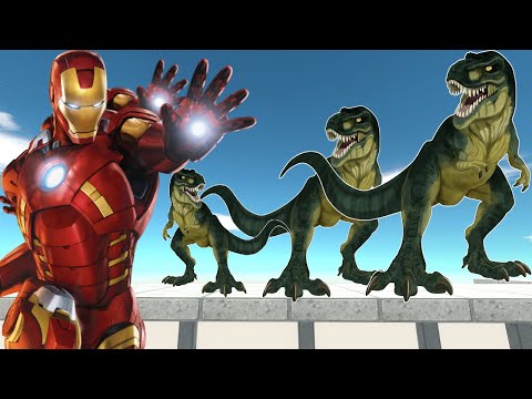IronMan vs Allosaurus FAMILY Death Run - Animal Revolt Battle Simulator