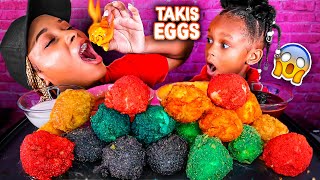 TAKIS RAINBOW EGG BOIL SPIN THE WHEEL CHALLENGE MUKBANG (BUTTER SEAFOOD SAUCE) QUEEN BEAST & LAYLA