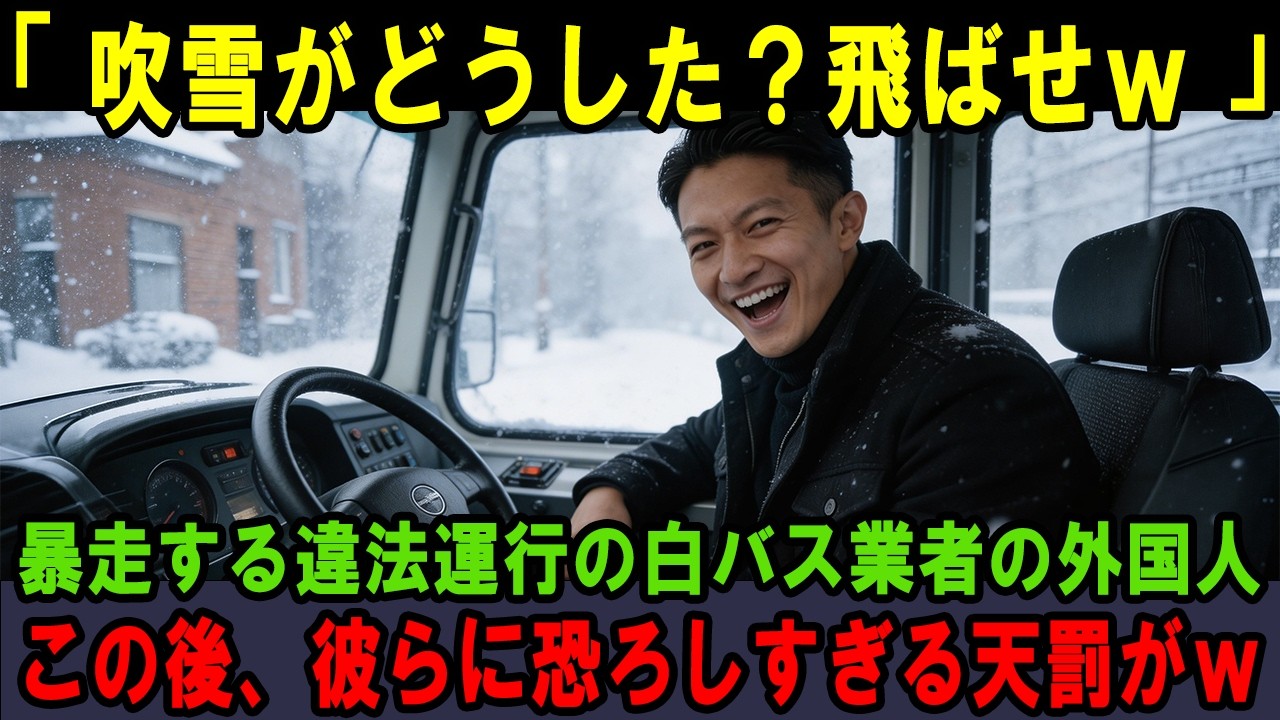 【海外の反応】「雪がどうした？臆病者だなw」暴走する違法運行の白バス業者の外国人！この後、彼らに恐ろしすぎる天罰がw