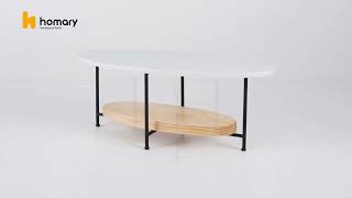 HOMARY l White & Natural Oval Coffee Table