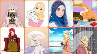 Attractive & cute hijab girl cartoon dpz for w