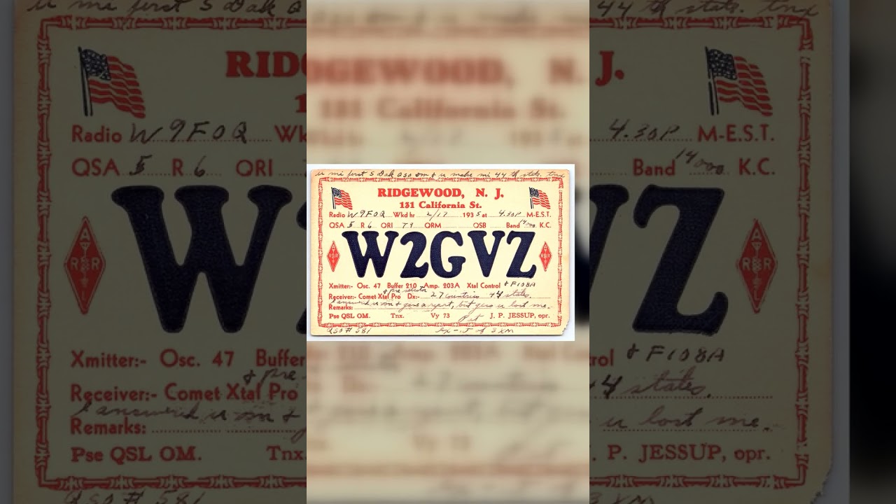 W2GVZ QSL Card, Ridgewood NJ, 1935, Ham Radio Communication Video
