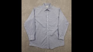 ROUNDTREE & YORKE Men's Button Up Shirt 17.5 - 34 Long Sleeve Blue Orange Check 0293