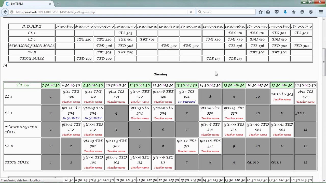 Timetable System Generator TSG