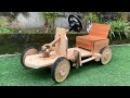 Great Creative Woodworking Idea DIY Baby Wooden Car With Unique Steering And Brake System