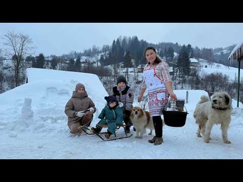 Rural Family Life in the Snow ❄️👨‍👩‍👧‍👦 | Oksana’s Dumplings, Ribs & Kids Sledding 🥟🛷❤️