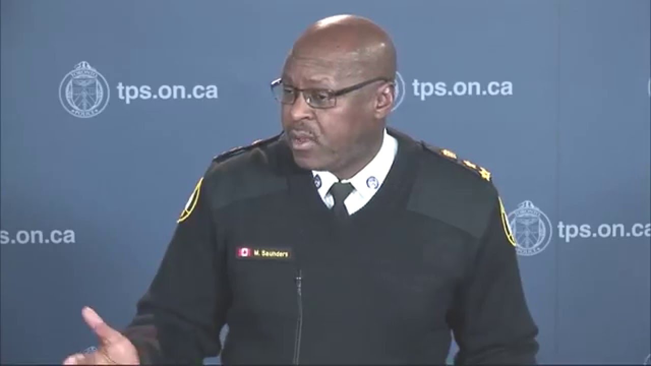 Chief Mark Saunders addresses the media after four Toronto officers charged
