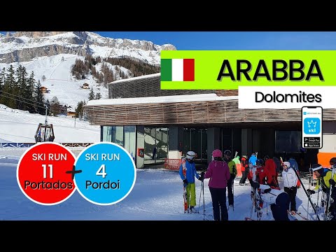 Arabba Dolomiti Italy / ski run 11+4 Portados + Pordoi, short video 55"