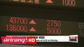 KOSPI closes record-high at 2,425 on Monday
