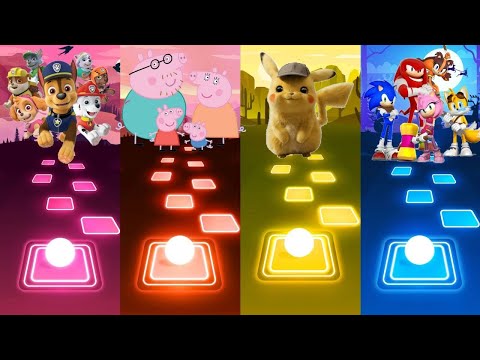 Paw Patrol Team vs Peppa Pig Team vs Pikachu vs Sonic Team | Tiles Hop EDM Rush!