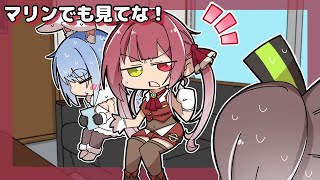 ぺこらとお話ししたいまちゅりと2人の間に挟まる船長【ホロライブ切り抜き漫画】【宝鐘マリン/夏色まつり/兎田ぺこら】【手描き】