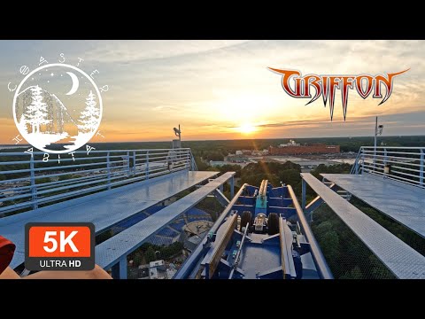 Griffon Front Row 5K UHD On ride POV | Dive Coaster at Sunset 2022| Busch Gardens Williamsburg