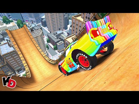 GTA IV Rainbow Lightning McQueen Car Straight Longest Car Jump Testing Ep. 1 - [GTA IV Mods]