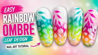 Summer ombre nails with blooming gel and leaf nail art. Fun and effective holiday nail art 