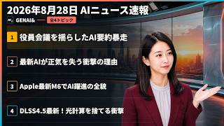 【AIニュース速報】2026年8月28日｜役員会議を揺らしたAI要約暴走・最新AIが正気を失う衝撃の理由・Apple最新M6でAI躍進の全貌・DLSS4.5最新！光計算を捨てる衝撃