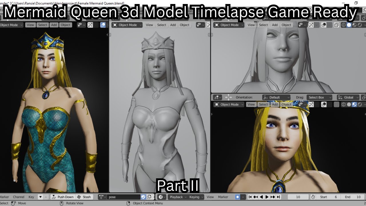 Mermaid Queen 3D Character Game Ready 3D Model