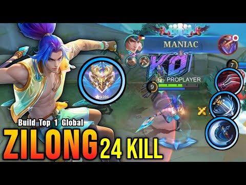 Zilong 24 Kills + MANIAC!! Insane One Shot Critical Damage!! - Build Top 1 Global Zilong ~ MLBB
