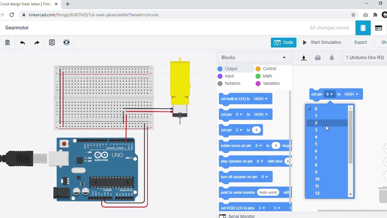 Working with DC Gear Motor using TinkerCad