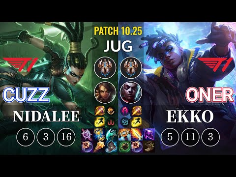 T1 Cuzz Nidalee vs T1 Oner Ekko Jungle - KR Patch 10.25