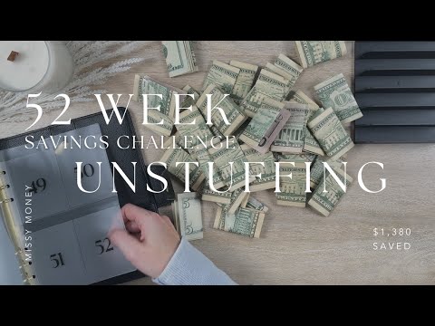 52 Week Savings Challenge Unstuffing | $1380 to Savings | Cash Stuffing + Saving Money