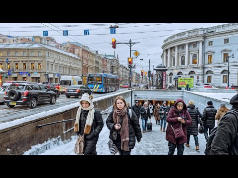 Walking Tour in St Petersburg, Russia №233 Nevsky Prospekt in winter / 4K street walk