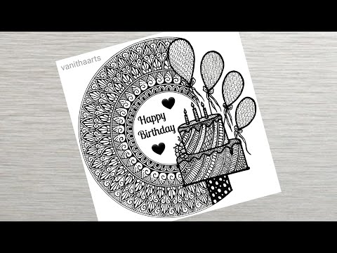 My Birthday Special Drawing Happy Birthday Mandala art for Beginners stepbystep doodle cake