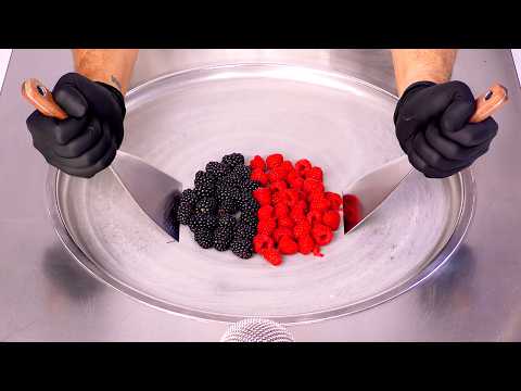 ASMR | How to make berrylicious Blackberry & Raspberry Ice Cream Rolls | Satisfying (no talking)