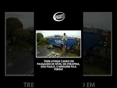 TREM ATINGE CARRO EM PASSAGEM DE NÍVEL EM ITIRAPINA, SÃO PAULO, E NINGUÉM FICA FERIDO