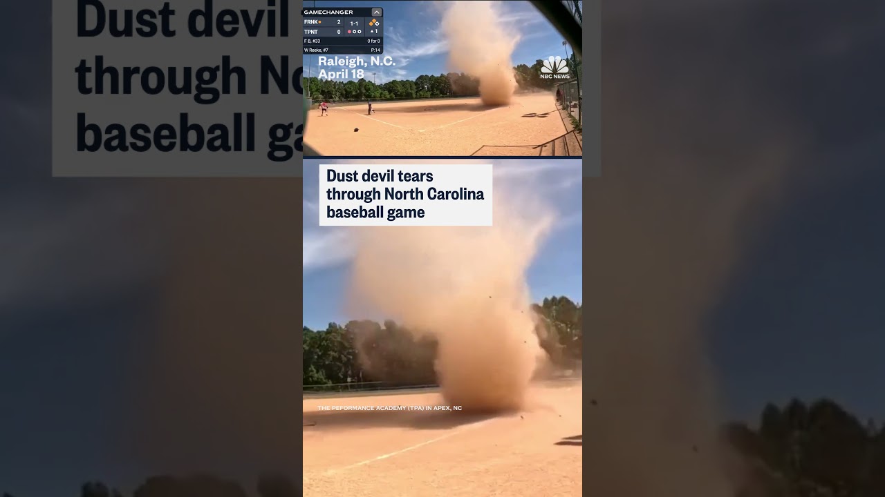 Dust devil tears through North Carolina baseball game