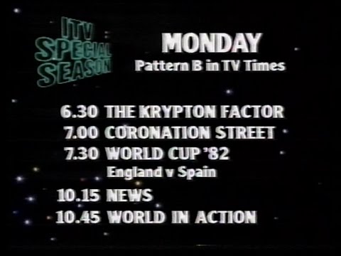 Yorkshire Television July 1982 continuity and ads