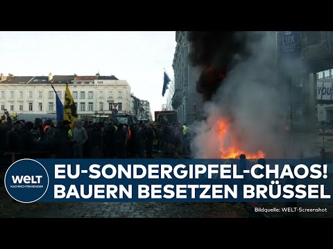 BAUERNPROTEST BRÜSSEL: Brennende Barrikaden! Sondergipfel für Subventionskürzungen und Ukraine-Hilfe