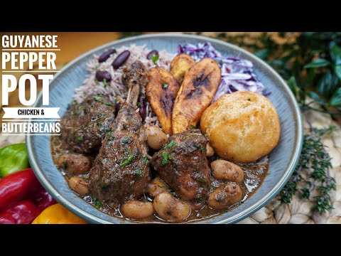 GUYANESE INSPIRED PEPPERPOT CHICKEN & BUTTERBEANS, FRIED DUMPLING AND RICE AND PEAS