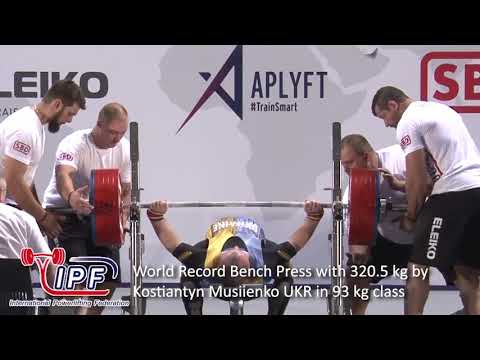 World Record Bench Press with 320.5 kg by Kostiantyn Musiienko UKR in 93 kg class