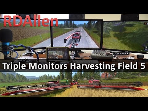 Farming Simulator 17, Triple Monitor Setup Harvesting Field 5, Gold Crest Valley