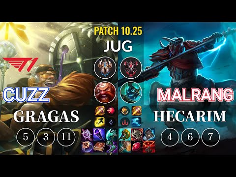 T1 Cuzz Gragas vs Malrang Hecarim Jungle - KR Patch 10.25